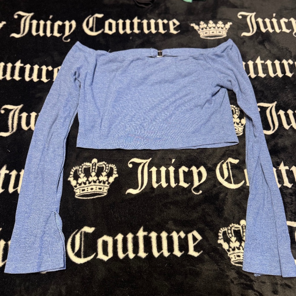 Blue Off-Shoulder Buckle Top